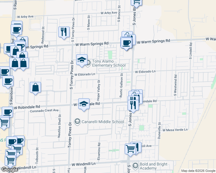 map of restaurants, bars, coffee shops, grocery stores, and more near 7585 Mermaid Song Court in Las Vegas