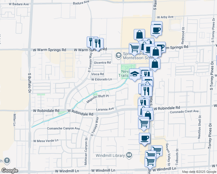 map of restaurants, bars, coffee shops, grocery stores, and more near 7229 Estonian Place in Las Vegas