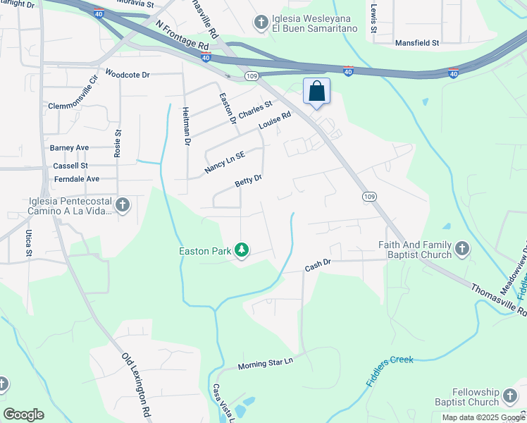 map of restaurants, bars, coffee shops, grocery stores, and more near Jones Meadow Drive in Winston-Salem