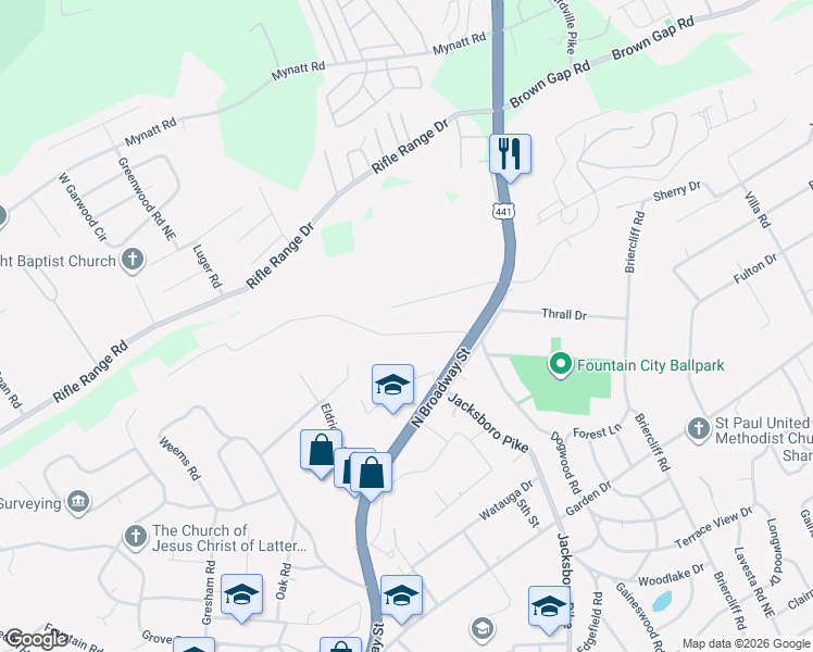 map of restaurants, bars, coffee shops, grocery stores, and more near 3601 Curtis Lane in Knoxville