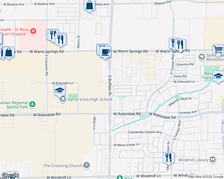 map of restaurants, bars, coffee shops, grocery stores, and more near 7561 Garden Village Lane in Las Vegas