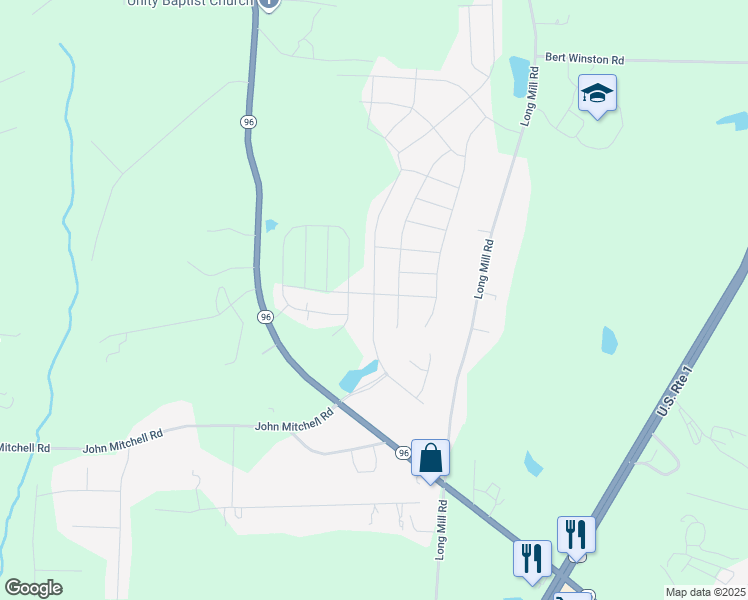 map of restaurants, bars, coffee shops, grocery stores, and more near 164 Plantation Drive in Youngsville