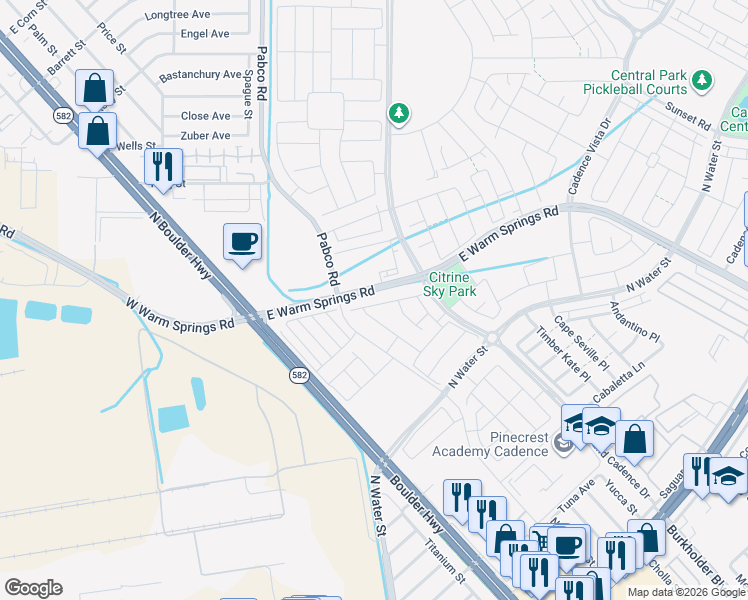 map of restaurants, bars, coffee shops, grocery stores, and more near 105 Tardando Avenue in Henderson