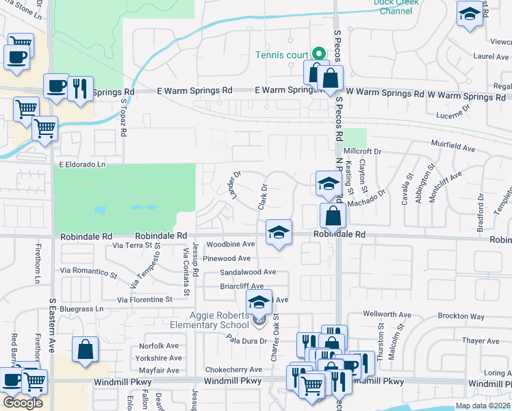 map of restaurants, bars, coffee shops, grocery stores, and more near 304 Lander Drive in Henderson