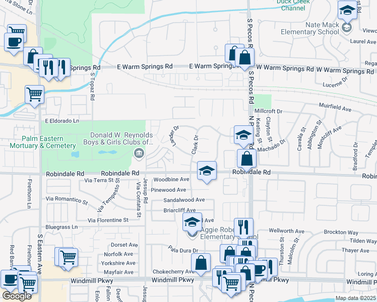 map of restaurants, bars, coffee shops, grocery stores, and more near 306 Lander Drive in Henderson