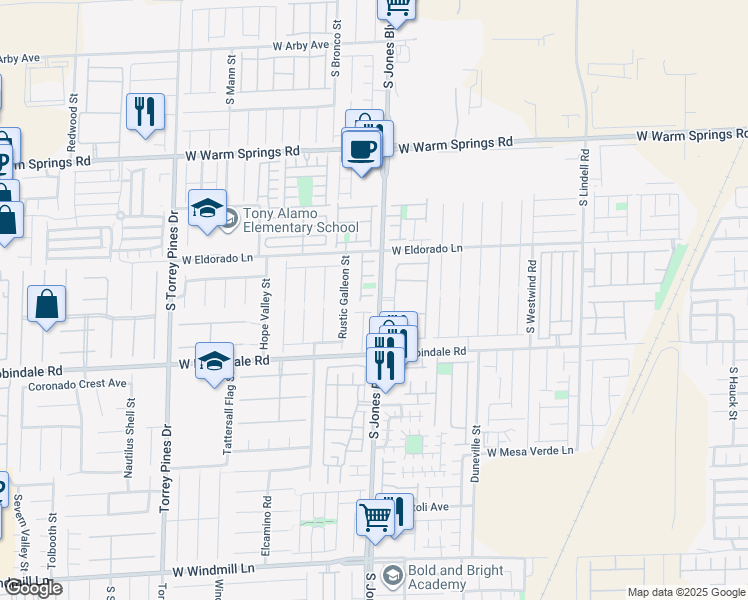 map of restaurants, bars, coffee shops, grocery stores, and more near 6111 Walker Valley Court in Las Vegas