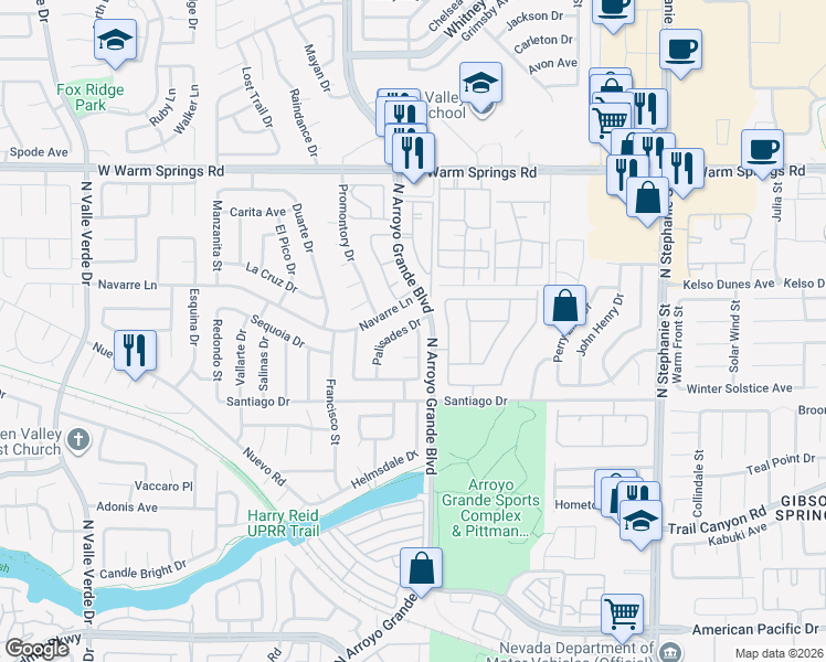 map of restaurants, bars, coffee shops, grocery stores, and more near 336 Palisades Drive in Henderson