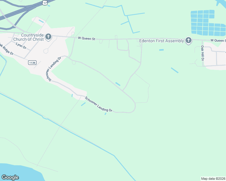 map of restaurants, bars, coffee shops, grocery stores, and more near 305 Schooner Landing Drive in Edenton