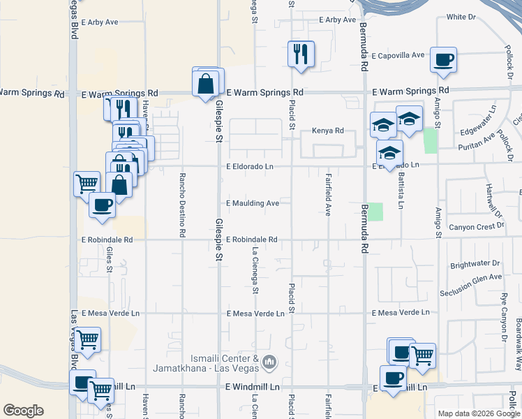 map of restaurants, bars, coffee shops, grocery stores, and more near 251 East Maulding Avenue in Las Vegas