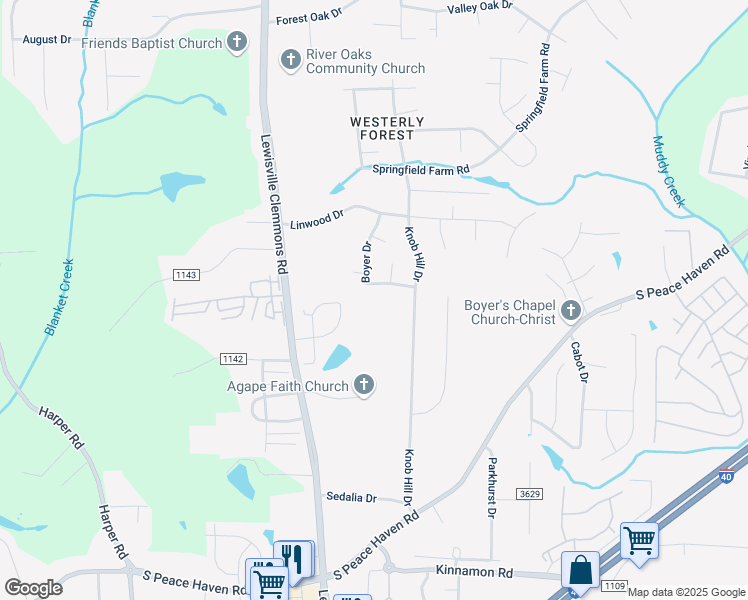 map of restaurants, bars, coffee shops, grocery stores, and more near 853 Boyer Drive in Clemmons