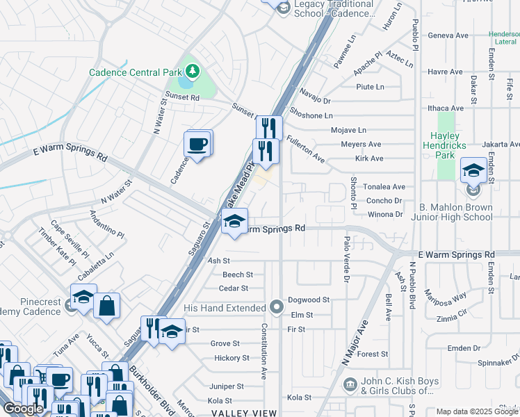 map of restaurants, bars, coffee shops, grocery stores, and more near 1051 Admiral Emblem Street in Henderson