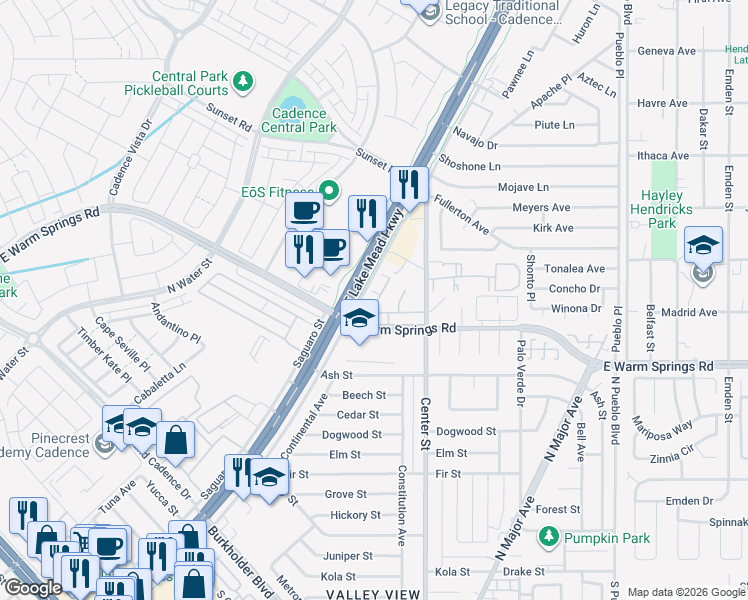 map of restaurants, bars, coffee shops, grocery stores, and more near 1044 Spotted Saddle Street in Henderson