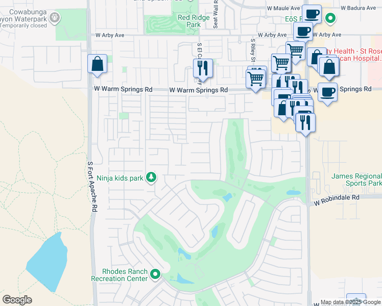map of restaurants, bars, coffee shops, grocery stores, and more near 2 Misty Springs Court in Las Vegas