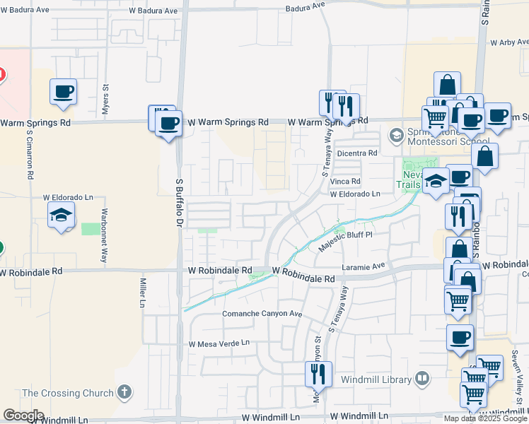 map of restaurants, bars, coffee shops, grocery stores, and more near 7528 Stray Horse Avenue in Las Vegas