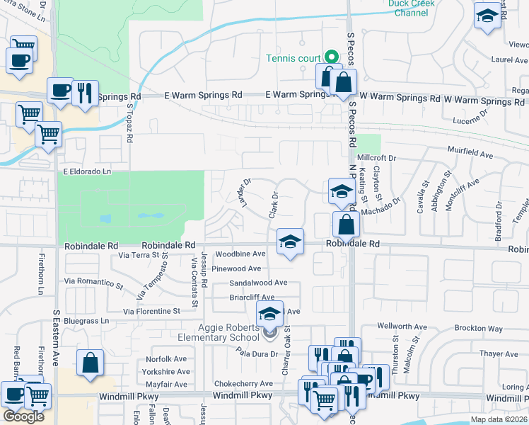map of restaurants, bars, coffee shops, grocery stores, and more near 304 Lander Drive in Henderson