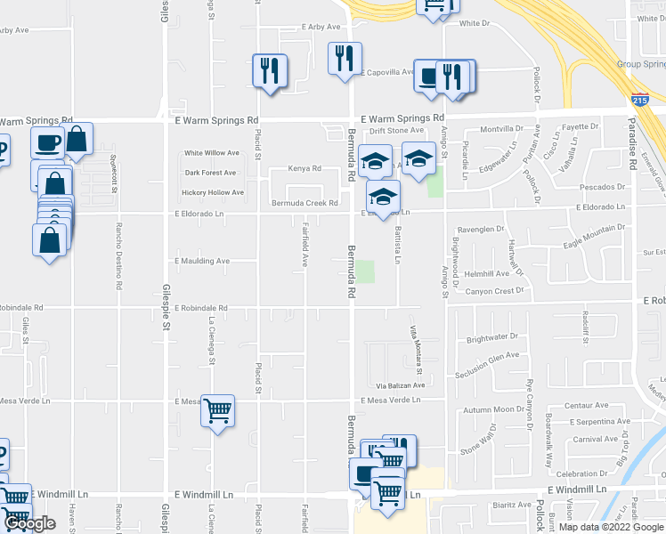 map of restaurants, bars, coffee shops, grocery stores, and more near 7611 Bermuda Road in Las Vegas