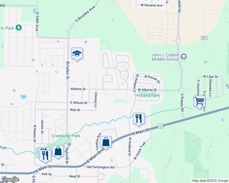 map of restaurants, bars, coffee shops, grocery stores, and more near 227 E Anabranch Court in Farmington
