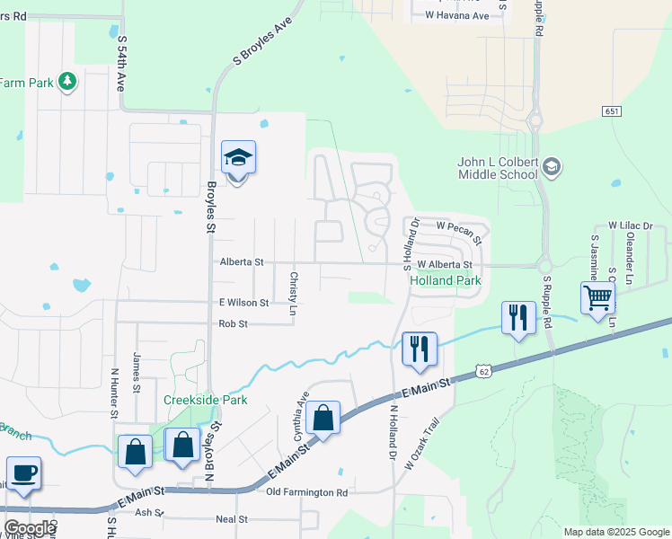map of restaurants, bars, coffee shops, grocery stores, and more near 227 E Anabranch Court in Farmington