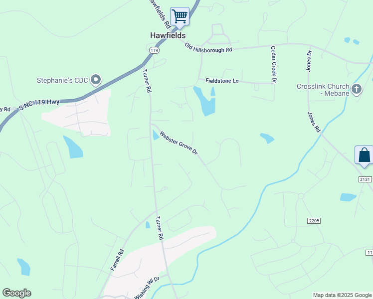 map of restaurants, bars, coffee shops, grocery stores, and more near 1897 Webster Grove Drive in Mebane