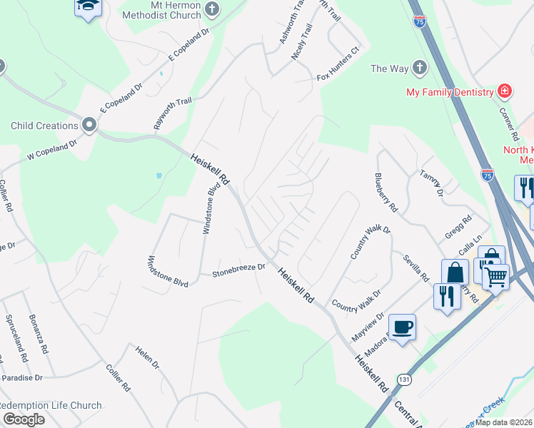 map of restaurants, bars, coffee shops, grocery stores, and more near 8020 Stablegate Way in Powell