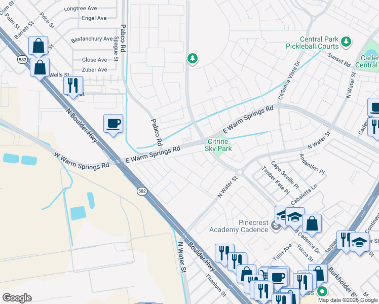 map of restaurants, bars, coffee shops, grocery stores, and more near 95 Tardando Avenue in Henderson