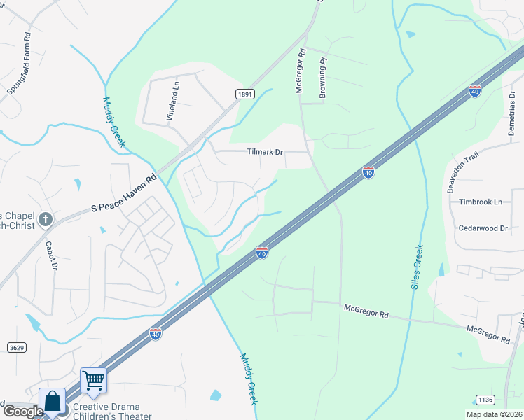 map of restaurants, bars, coffee shops, grocery stores, and more near 2621 Wynbrook Drive in Winston-Salem