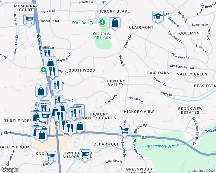 map of restaurants, bars, coffee shops, grocery stores, and more near 320 Ash Grove Drive in Nashville