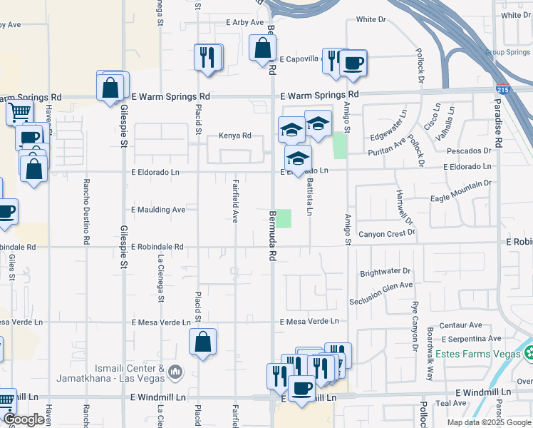 map of restaurants, bars, coffee shops, grocery stores, and more near 7611 Bermuda Road in Las Vegas