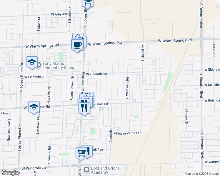 map of restaurants, bars, coffee shops, grocery stores, and more near 7611 Glorietta Bay Court in Las Vegas