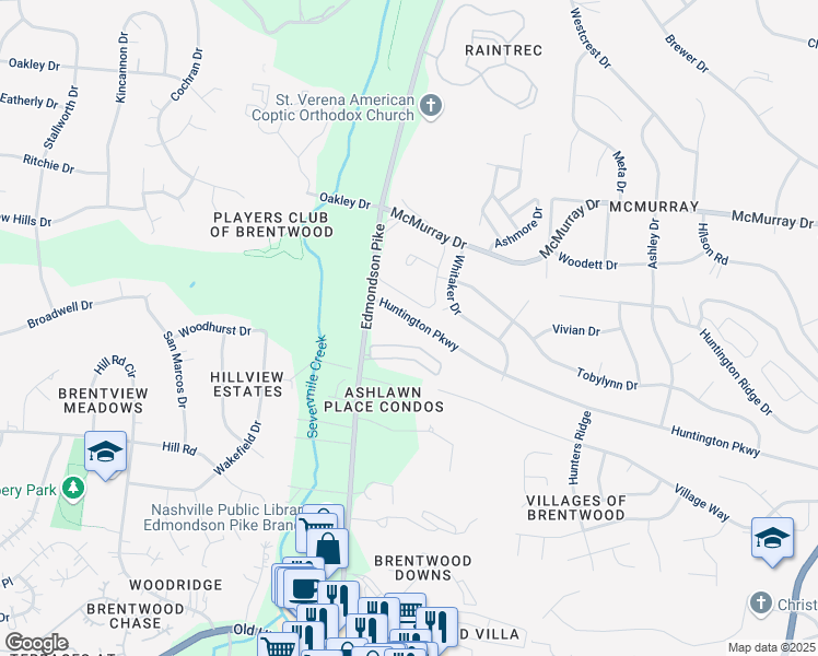map of restaurants, bars, coffee shops, grocery stores, and more near 761 Huntington Parkway in Nashville