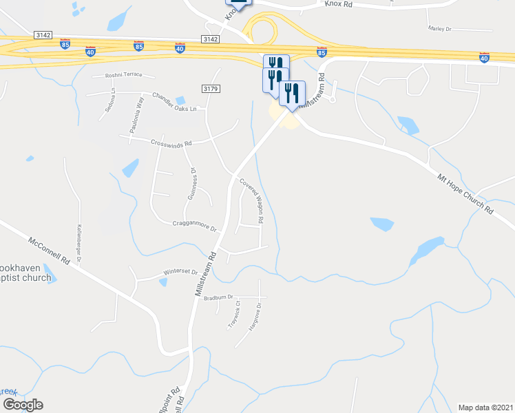 map of restaurants, bars, coffee shops, grocery stores, and more near 1514 Covered Wagon Road in McLeansville