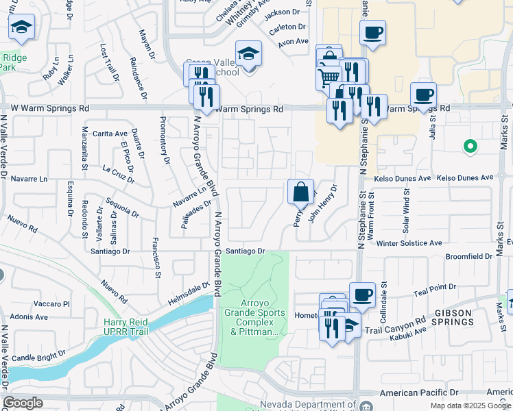 map of restaurants, bars, coffee shops, grocery stores, and more near 1575 Comfort Hills Street in Henderson