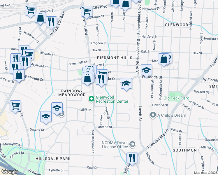 map of restaurants, bars, coffee shops, grocery stores, and more near 1902 Van Wert Street in Greensboro