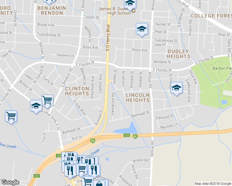 map of restaurants, bars, coffee shops, grocery stores, and more near 1700 Hannaford Road in Greensboro