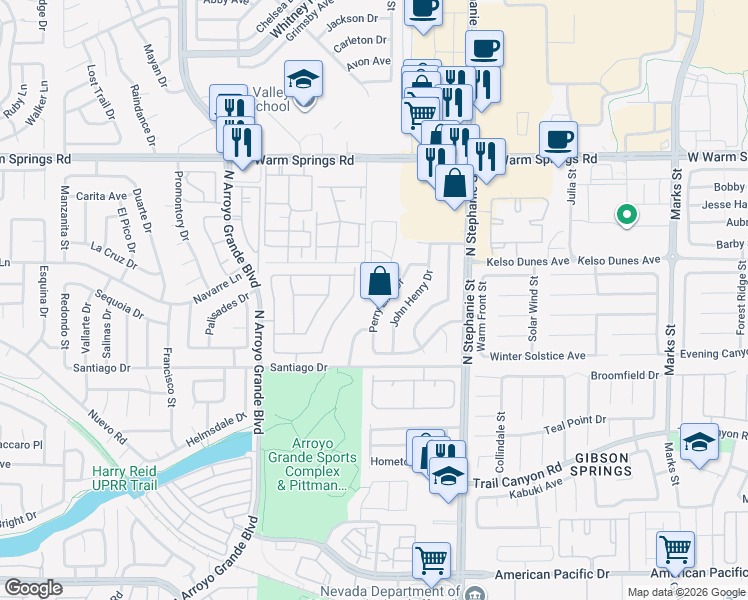 map of restaurants, bars, coffee shops, grocery stores, and more near 327 Perry Ellis Drive in Henderson