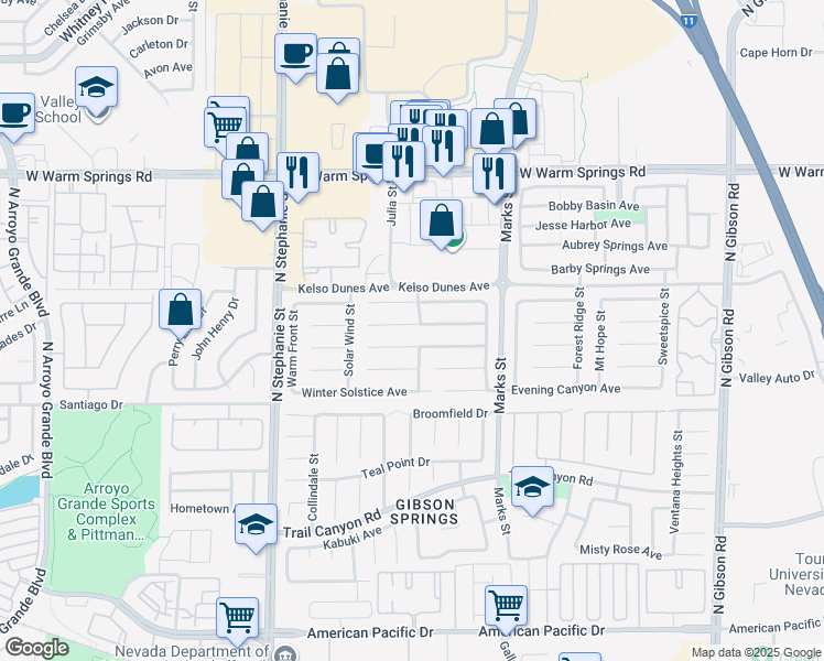 map of restaurants, bars, coffee shops, grocery stores, and more near 1307 Bayleaf Terrace Avenue in Henderson