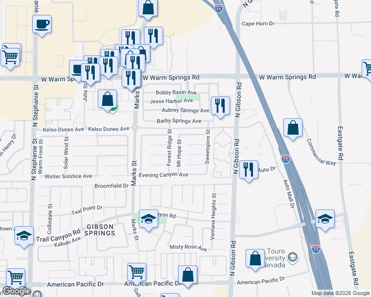 map of restaurants, bars, coffee shops, grocery stores, and more near 1155 Sierra Laurel Court in Henderson