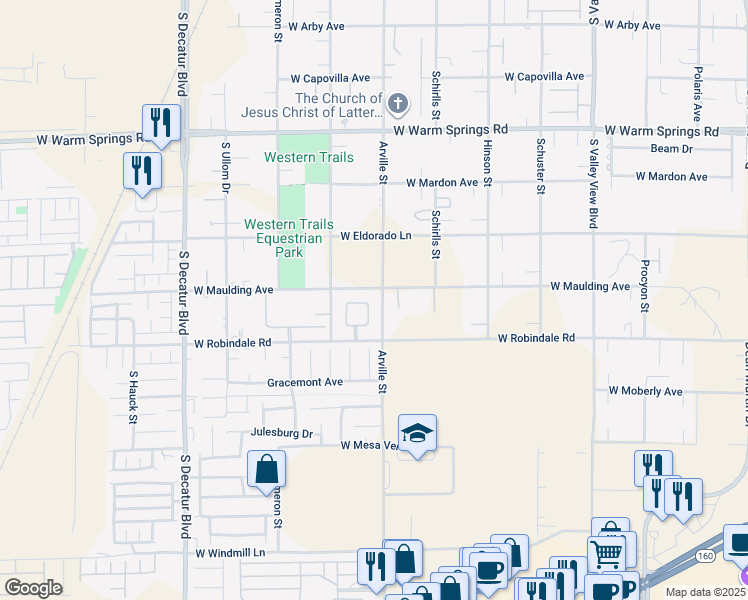 map of restaurants, bars, coffee shops, grocery stores, and more near 7643 Noche Oscura Circle in Las Vegas
