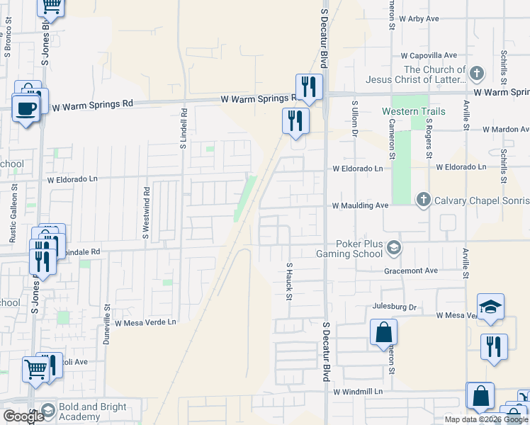 map of restaurants, bars, coffee shops, grocery stores, and more near 7623 Canyon Rain Street in Las Vegas