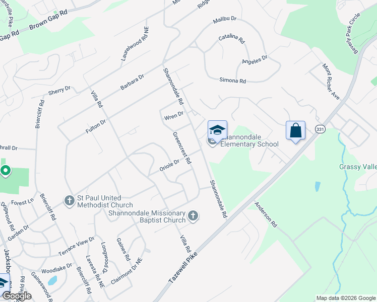 map of restaurants, bars, coffee shops, grocery stores, and more near 4608 Oriole Drive in Knoxville