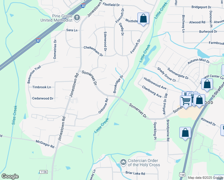 map of restaurants, bars, coffee shops, grocery stores, and more near 1002 Somerset Drive in Winston-Salem