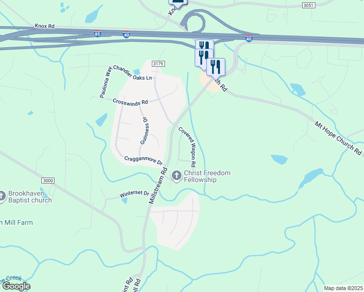 map of restaurants, bars, coffee shops, grocery stores, and more near 1509 Bowmore Place in McLeansville