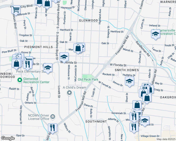 map of restaurants, bars, coffee shops, grocery stores, and more near 1514 Lexington Avenue in Greensboro