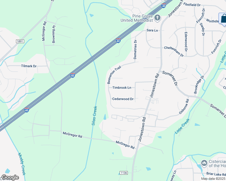 map of restaurants, bars, coffee shops, grocery stores, and more near 5028 Timbrook Lane in Winston-Salem