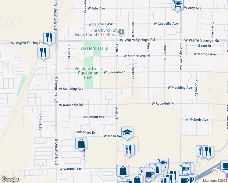 map of restaurants, bars, coffee shops, grocery stores, and more near 7643 Noche Oscura Circle in Las Vegas