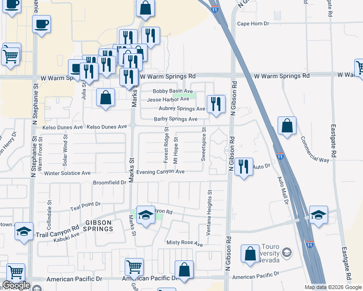 map of restaurants, bars, coffee shops, grocery stores, and more near 320 Mount Hope Street in Henderson