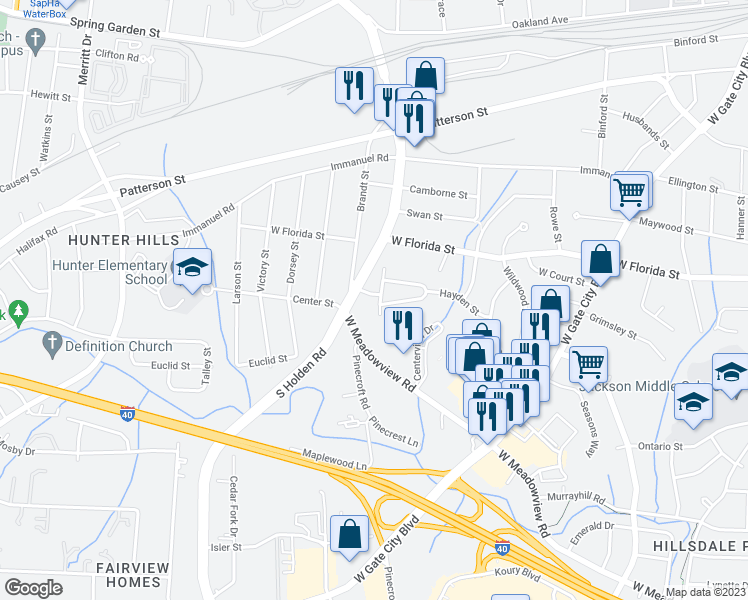 map of restaurants, bars, coffee shops, grocery stores, and more near 1500 Clegg Street in Greensboro