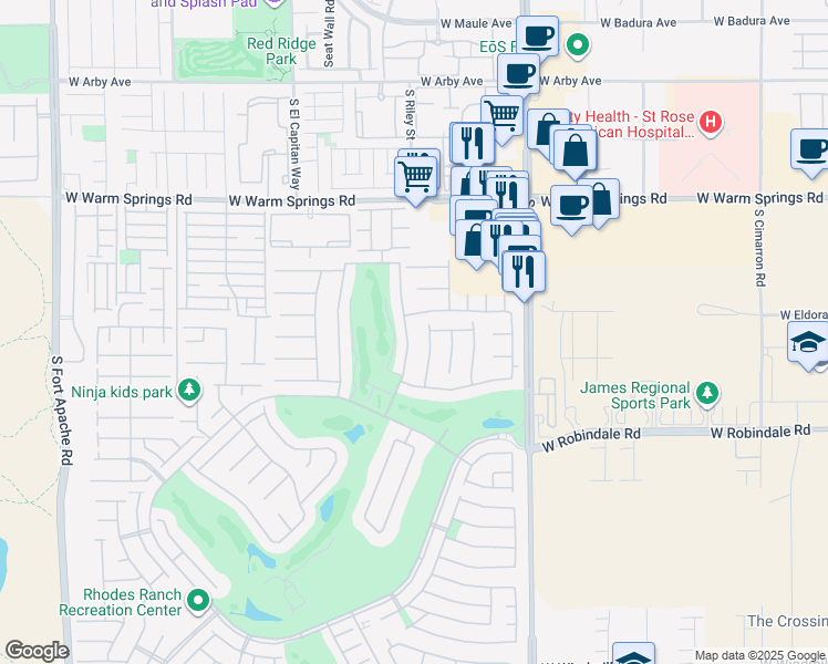 map of restaurants, bars, coffee shops, grocery stores, and more near 96 Rancho Maria Street in Las Vegas