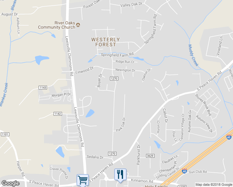 map of restaurants, bars, coffee shops, grocery stores, and more near 2687 Knob Hill Drive in Clemmons