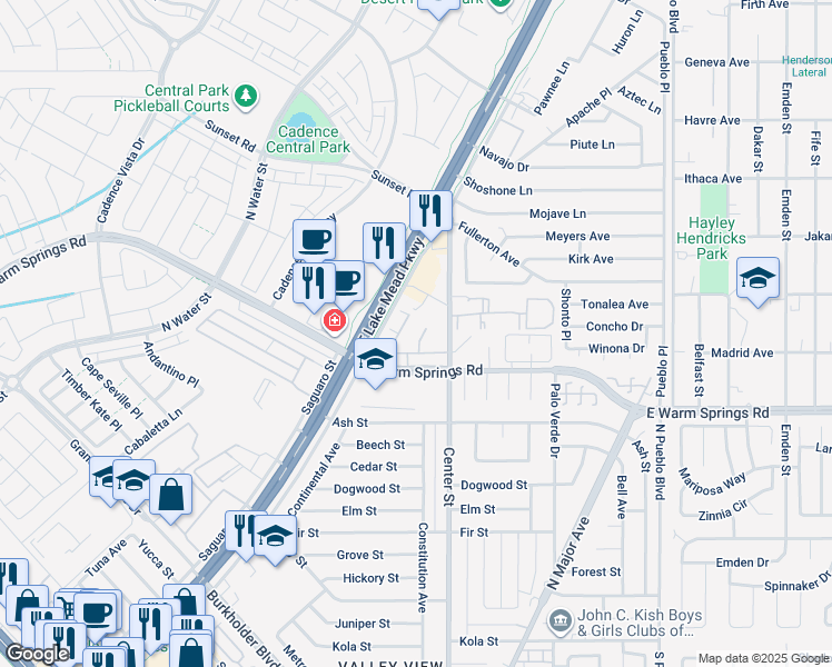 map of restaurants, bars, coffee shops, grocery stores, and more near 1055 Admiral Emblem Street in Henderson